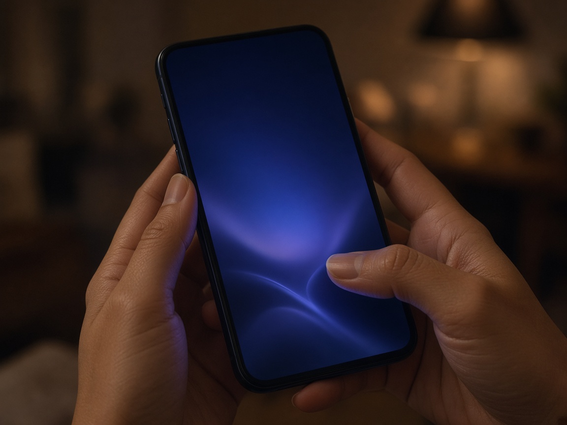 Hands holding a phone with an indigo notification glow